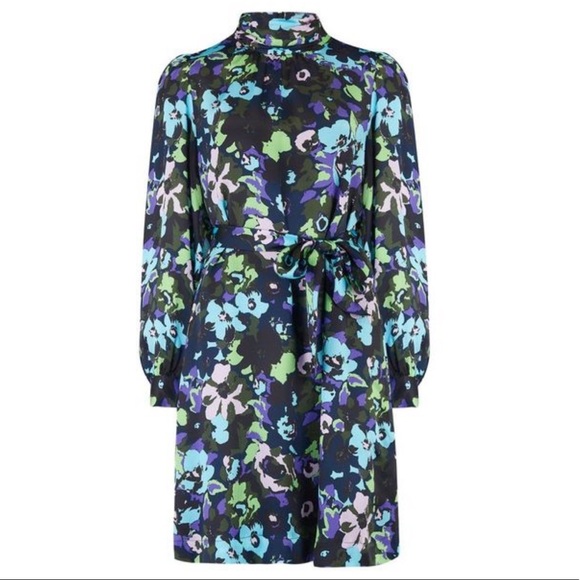 NWT Essentiel Antwerp Wengling Silk Mock Neck Floral Tie Sash Winter 2020 Dress - Picture 2 of 16